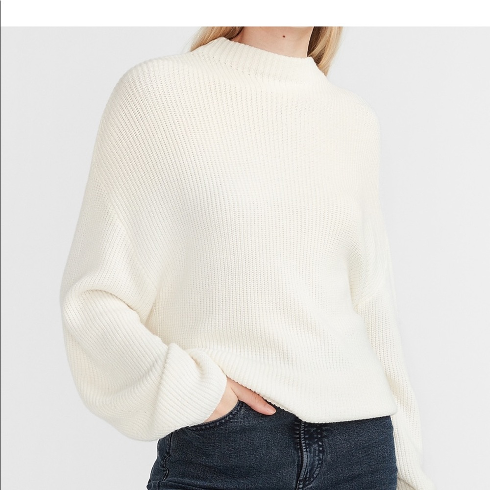 Express Ribbed Mock Neck White Sweater
